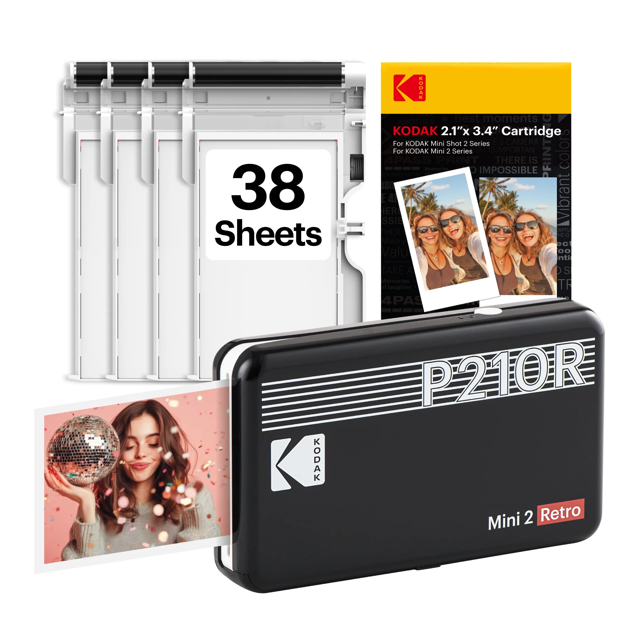 KODAK Mini 2 Retro 2.1x3.4 Inch Printer P210R 38 Sheet Bundle - Image 3